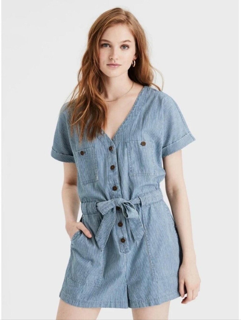American Eagle | Denim Stripe Playsuit Romper